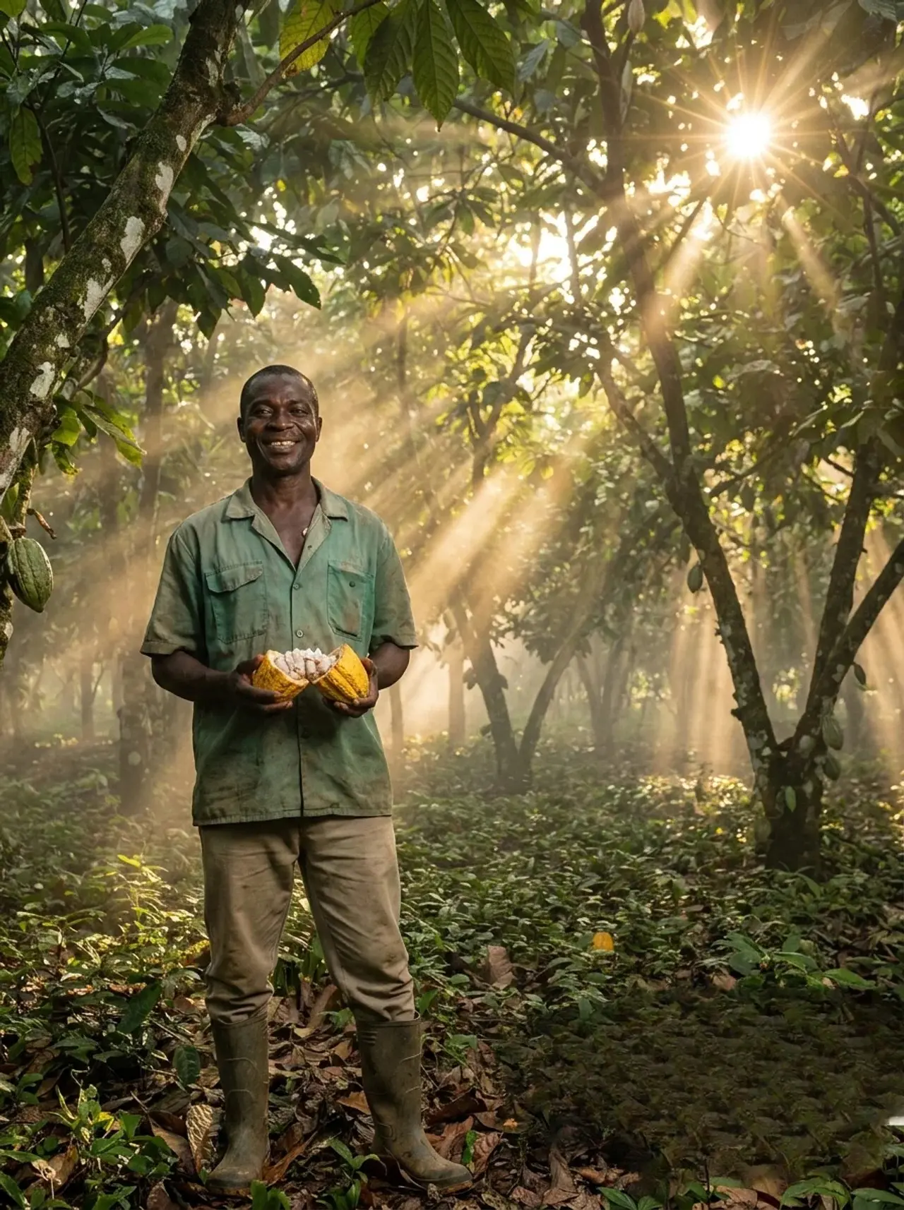 Producteur de cacao membre de COOP-CA DJOUMAN dans sa plantation