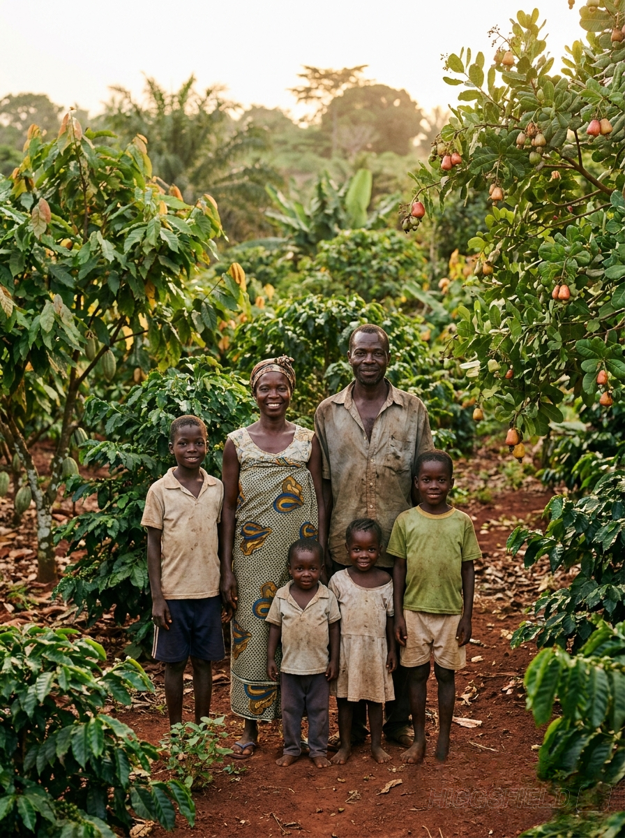 Membres de la coopérative COOP-CA DJOUMAN réunis autour de claies de séchage du cacao
